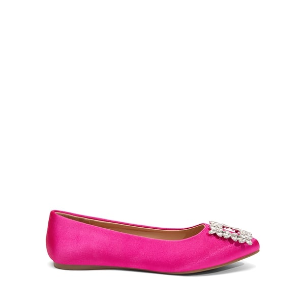 Rhinestone Square Buckle Flats - HOT PINK-SATIN - 4
